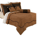Paseo Road by HiEnd Accents - Embroidered Barbwire Comforter, Super King - Detailed barbwire embroidery scrolls around the border of this gorgeously rustic faux suede comforter. Accented faux suede pillows provide stunning contrast, and are finished in stylish buckles and studs.