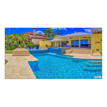 Bennett Nokomis, FL Custom Court Yard Swimming Pool & Spa With Raise Beach Area.