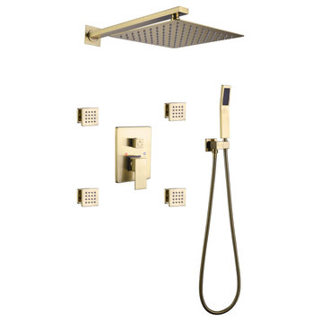 Shower System with 4 Body Jets & Handheld Shower, Beushed Gold