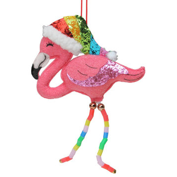 8.5" Plush Stuffed Flamingo With Rainbow Hat and Legs Christmas Ornament
