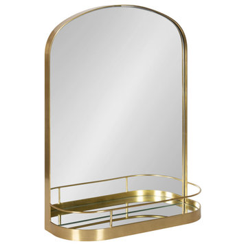 Peyson Framed Arch Mirror with Shelf, Gold 18x24