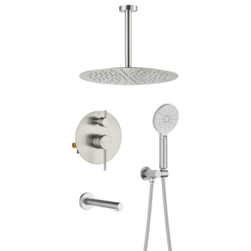 Ceiling Mounted 3-Function Shower System, Rough, Valve, Brushed Nickel