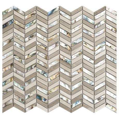 12.12"x12.12" Chevron North Shore Mosaic, Set Of 4, Black Sand Beach