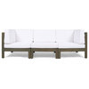 GDF Studio Keith Outdoor 3-Seater Acacia Wood Sectional Sofa Set, Gray Finish/White