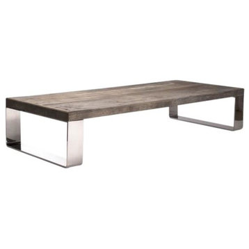 Coffee Table Cocktail DARREN Silver Chestnut Elm Stainless Steel