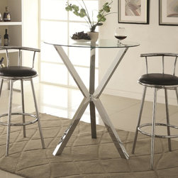Coaster 3-Piece Round Glass Top Chrome Base Table Swivel Bar Stool Set - Dining Sets
