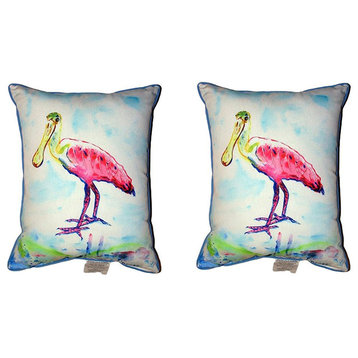 Pair of Betsy Drake Betsy’s Pink Spoonbill Large Pillows 16 Inch X 20 Inch
