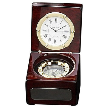 Navigator Clock With Compass in Wood Box