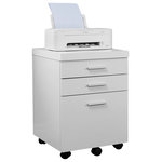 Monarch Specialties Inc - File Cabinet, Rolling Mobile, Printer Stand, Office, Work, Laminate, White - The white on castors 3-Drawer Rolling Filing Cabinet can be tucked under a desk or used to display office items. A great way to add more storage to a limited space, the 3 drawers offer ample room for stationary and other accessories. The cabinet has a reclaimed look and is finished with silver-colored drawer pulls.