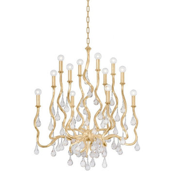 12 Light Chandelier-38 Inches Tall and 33.25 Inches Wide-Gold Leaf Finish