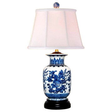 Chinese Blue and White Porcelain Vase Floral Motif Table Lamp 22.5"