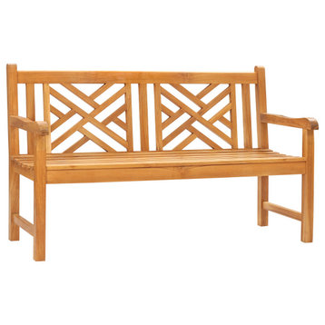 Teak Wood Chippendale Double Outdoor Patio and Garden Bench