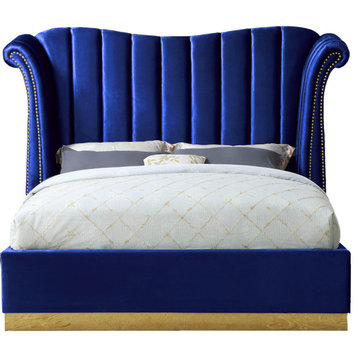 Flora Velvet Bed, Navy, Queen