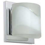 Besa Lighting - Besa Lighting 1WS-787399-LED-CR Paolo - 5.5" 5W 1 LED Mini Wall Sconce - Contemporary Paolo enclosed half-cylinder design features handcrafted glass. This modern wall light offers flexible design potential for a variety of bath/vanity decorating schemes. Mount horizontally or vertically. ADA-Compliant. Our Opal glass is a soft white cased glass that can suit any classic or modern decor. Opal has a very tranquil glow that is pleasing in appearance. The smooth satin finish on the clear outer layer is a result of an extensive etching process. This blown glass is handcrafted by a skilled artisan, utilizing century-old techniques passed down from generation to generation. The sconce fixture is equipped with plated steel square lamp holders mounted to linear rectangular tubing, and a low profile square canopy cover. These stylish and functional luminaries are offered in a beautiful Chrome finish.  Mounting Direction: Horizontal/Vertical  Shade Included: TRUE  Dimable: TRUE  Color Temperature:   Lumens: 450  CRI: +  Rated Life: 25000 HoursPaolo 5.5" 5W 1 LED Mini Wall Sconce Chrome Opal/Frost GlassUL: Suitable for damp locations, *Energy Star Qualified: n/a  *ADA Certified: YES *Number of Lights: Lamp: 1-*Wattage:5w LED bulb(s) *Bulb Included:Yes *Bulb Type:LED *Finish Type:Chrome