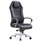 Zuri Furniture - Modern Ergonomic Sterling Leather Executive Chair with Aluminum Base, Black - The Sterling Leather Executive Chair has that sculpted look that gives off a modern, opulent vibe. Protect your back from aching while working long hours with the curved lumbar and head support with padding. The seat, back, and gently curving armrests feature a seamed lattice pattern on luxurious genuine leather upholstery, while the back of the chair is finished in a high-quality leatherette match. The base consists of a polished aluminum five-pointed frame with smooth-rolling caster wheels for easy mobility around the office. The seat is adjustable in a variety of ways including a standard gas lift height adjustment lever. The reclining function transitions from fully upright at 90 degrees and tilting all the way back to 120 degrees. You can also lock the reclining position so that it will only go back to a certain point and you don’t have to worry about reclining farther back than is desired. There is also a tension knob that adjusts the resistance when reclining that you can make looser or tighter depending on how easily you want to be able to engage the tilting. The synchro mechanism reclines both the seat and backrest but at a 1:2 ratio that minimizes the recline of the seat in comparison to the backrest. This prevents the rocking chair effect and helps keep your feet on the ground while still increasing blood circulation and better spinal alignment. Be a little extravagant when you treat yourself and your office to the contemporary beauty and comfort which is the Sterling Leather Executive Chair. Suggested weight capacity 418 pounds.