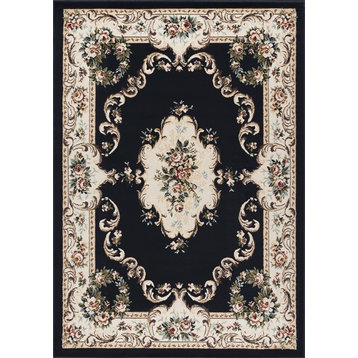 Angeline Traditional Floral Black Rectangle Area Rug, 5' x 7'