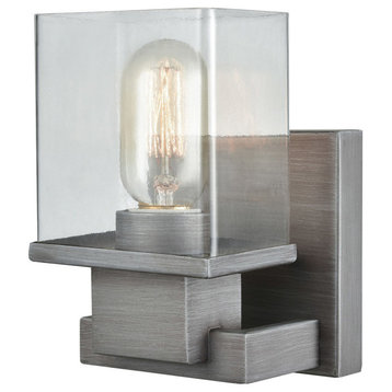 Hotelier 1 Light Vanity in Weathered Zinc with Clear Glass