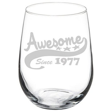Wine Glass Goblet Funny 40th Birthday Awesome Since 1977, 17 Oz Stemless