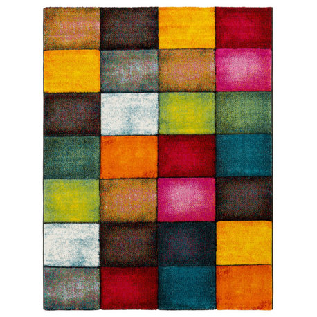 Colorful Area Rug With Checkered Pattern, 5'3"x7'7"