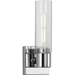 Progress Lighting - Clarion 1-Light Polished Chrome Clear Glass Modern Wall Light - Embrace minimalist simplicity with the Clarion Collection 1-Light Polished Chrome Glass Modern Bath Vanity Light.