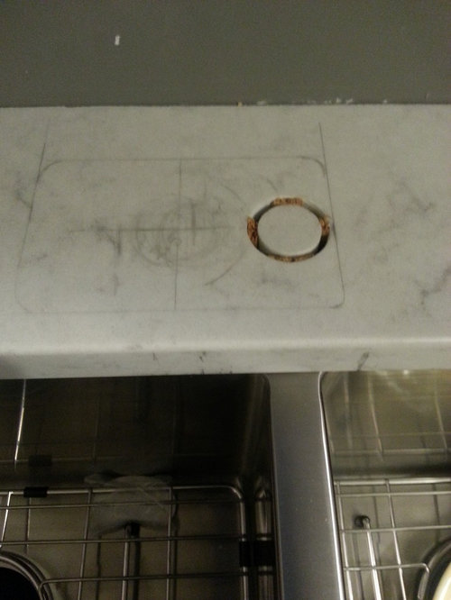 Square 60/40 sink faucet placement dilemma