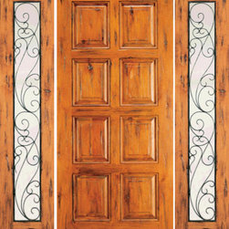 Door with Two Sidelites Exterior Prehung Knotty Alder, 8-Panel - Front Doors