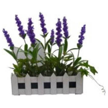 8.25" Artificial Flowering Lavender Plant in White Picket Fence Container