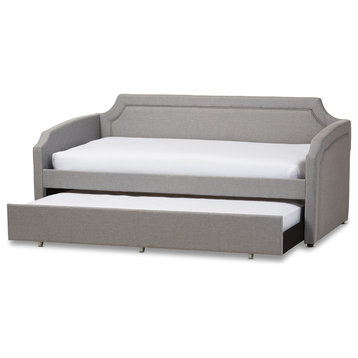 Parkson Linen Curved Notched Corners Sofa Twin Daybed With Trundle Bed, Gray