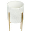 Modern Boho Embossed Metal Planters with Stands, White and Gold,, 2-Piece Set