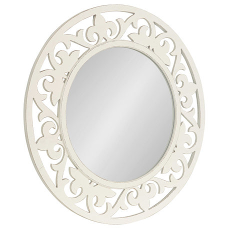 Shovali Rustic Round Mirror, White 31.5" Diameter