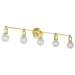 Livex Lighting - Lansdale 5 Light Polished Brass ADA Large Vanity Sconce - Clean lines and exposed bulb sockets make the Lansdale collection perfect for your mid-mod or transitional bath. The eclectic look is perfect for spaces wanting an urban, minimalistic or industrial touch. With superb craftsmanship and affordable price, this polished brass five-light vanity sconce is sure to tastefully indulge your extravagant side.