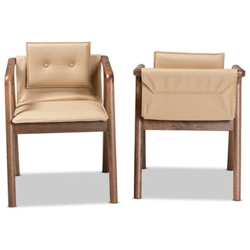 Baxton Studio Marcena Beige Leather and Brown Finished WoodDining Chair Set