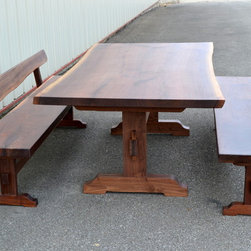 Live Edge Walnut Trestle Table and Bench Set - Dining Sets