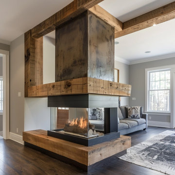 Wood Beam Wrap Around Fireplace Mantel