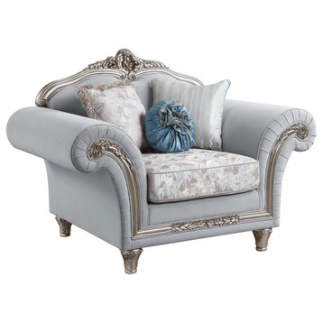 Upholstered Chair With Accent Pillows, Light Gray