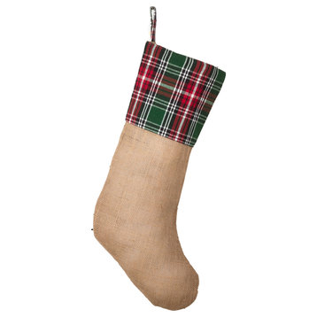 Edinburgh Collection Plaid Ruffle Design Jute Christmas Stocking
