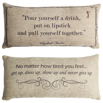 Liz Taylor Tough Women Quote Pillow With Removable Wine Glass Pin