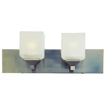 Two Light Pewter White Frosted Cube Glass Vanity