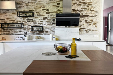 Cette photo montre une cuisine tendance.