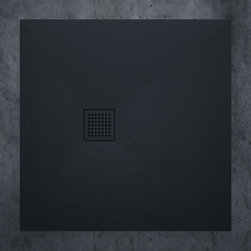 LUSSO STONE VIGO SOLID STONE RESIN SHOWER TRAY & WASTE MATTE BLACK /WHITE FINISH - Products