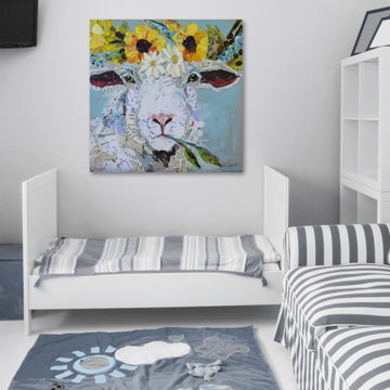 "Floral Sheep II" Painting Print on Wrapped Canvas