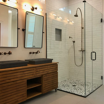 Modern Bathroom with Teak Double Vanity