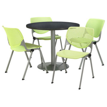 KFI Round 42" Pedestal Table - 4 Lime KOOL Chairs - Graphite Nebula Top
