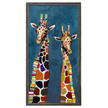 "Two Giraffes on Blue" Mini Framed Canvas by Eli Halpin