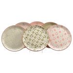 KAEMINGK - Set of 6 Terracotta Dinner Plates - These beautiful handmade dinner plates feature pretty artisan patterns in a summery colour palette of coral and olive green.