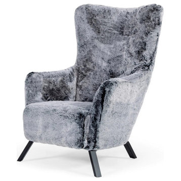 Joy Glam Gray Faux Fur Accent Chair