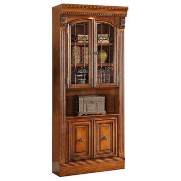 Bowery Hill 32" Traditional Wood Glass Door Bookcase in Brown