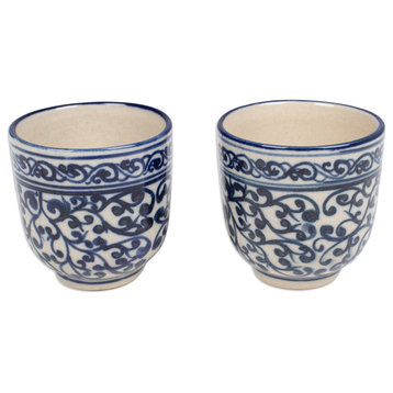 Novica Handmade Palatial Mornings Ceramic Cups, Pair