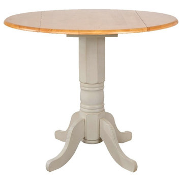 Oakley 42" Round Drop Leaf Counter Height Pub Table in Off White/Oak Wood