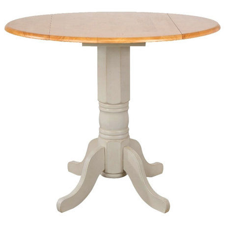 Oakley 42" Round Drop Leaf Counter Height Pub Table in Off White/Oak Wood